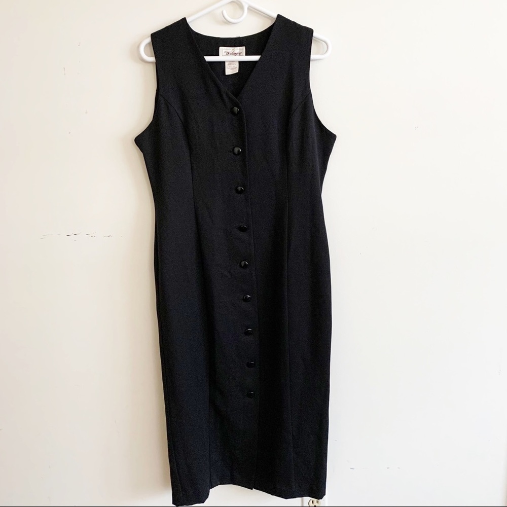 Worthington Vintage Button Front Midi Dress Black